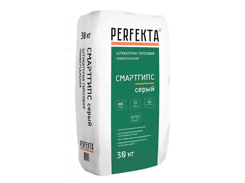 УЦЕНКА Штукатурка машин. и руч. нанес. гипс. 3-50мм СМАРТГИПС PERFEKTA серый 30кг (48), рис. 1