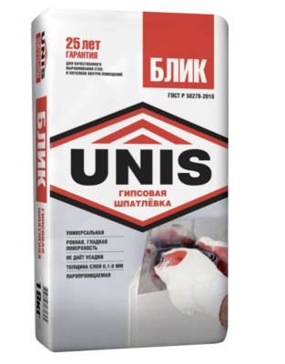УЦЕНКА Шпаклевка гипсовая до 8мм БЛИК UNIS 18кг (64), рис. 1