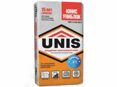УЦЕНКА Клей д/блоков ячеист. бет./газосилик./газобет. 2-10мм УНИБЛОК UNIS 25кг (48), , рис. 1