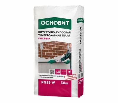УЦЕНКА Штукатурка гипсовая 3-80мм ГИПСВЭЛЛ PG25 W Т-25 ОСНОВИТ белый 30кг (40), рис. 1