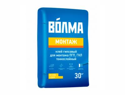 УЦЕНКА Клей для монтажа ПГП и ГКЛ гипсовый тонкослойный ВОЛМА-МОНТАЖ ВОЛМА 30кг (45), рис. 1