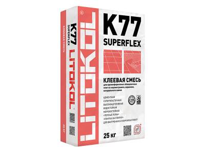 УЦЕНКА Клей д/пл./керамогр./камня/тепл. пола/наруж. работ K77 SuperFlex LITOKOL 25кг(48), , рис. 1
